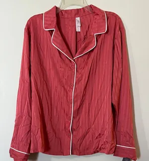 Auden Red Pajama Top with White Trim Pink Size XXL thumbnail 1
