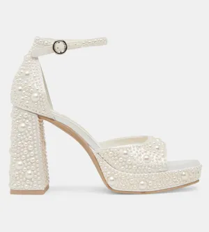 Pandro Pearl Heels True White Satin thumbnail 2