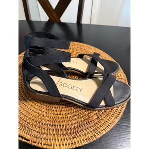 Sole Society Womens Black Elastic Ankle Strap Low Block Heel Sandals Size‎ 10M thumbnail 5