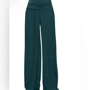 Andrea Iyamah Teal Wide-Leg Pleated Pants thumbnail 3
