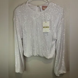 NWT SHOW ME YOUR MUMU Good Times Top in‎ White Sequins Size S thumbnail 3