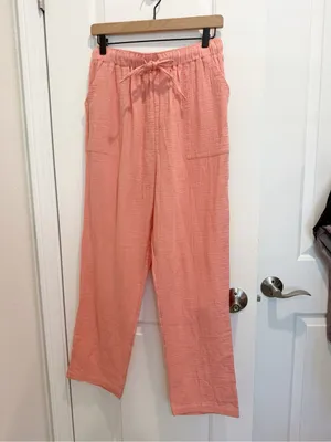MONROW‎ Gauze Drawstring Pants Faded Coral Organic Cotton Pull On thumbnail 2