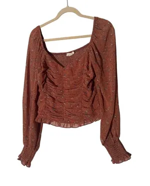 Prómesa Ruched Long Sleeve Burnt Orange Medium Cropped Top thumbnail 1