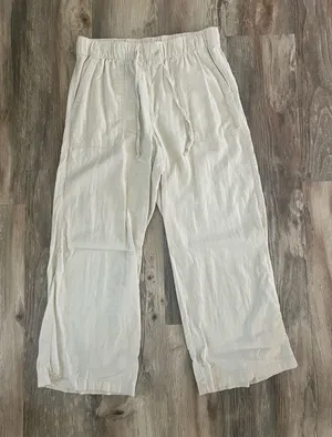 GAP Women's Cream Cropped Drawstring Linen-Blend Pants petite medium thumbnail 1