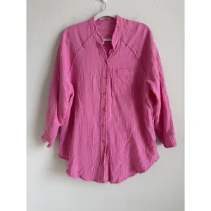 Aerie Oversize Women's XS Pool To Party Hot Pink Gauze Cover‎ Up Button Up Shirt thumbnail 7