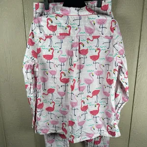 The Company Store Pajama Set Women Medium Pink Poplin Flamingo Long Sleeve Pants thumbnail 4