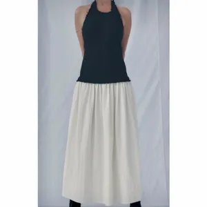 Zara NWT black tweed halter neck midi maxi dress contrast cream skirt drop waist thumbnail 3