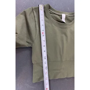 Offline by Aerie S Army Green Seamless Ribbed Long Sleeve Cropped Top thumbnail 6