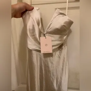 So Long Midi Dress Champagne strapless satin Hello Molly M formal spring wedding thumbnail 8