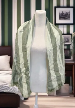 Prose Shawl Wrap Womens Green & White Striped Lightweight Fringe Scarf thumbnail 1