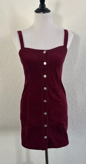 PacSun Red Buttoned Mini‎ Corduroy dress thumbnail 1