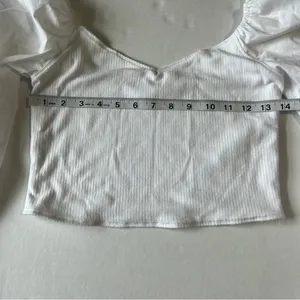 Abercrombie & fitch mixed media poplin puff long sleeve ribbed body crop top thumbnail 9