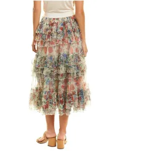 Beulah Style‎ Floral Mesh Tiered Ruffle Skirt L NWT Romantic Cottagecore thumbnail 2