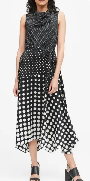 {Banana Republic} Brand New Cowl Neck Sleeveless Polka Dot Midi Dress thumbnail 1