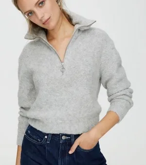 Aritzia Wilfred‎ Gwyneth Alpaca Wool Crop Quarter Zip Sweater O Ring Size XXS thumbnail 1