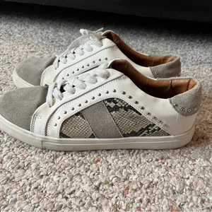 Steve Madden Womens Annita Sneakers Shoes Gray Snake Print Leather Lace Up 9M thumbnail 2