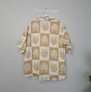 Petal + Pup Checkered Seashell Print Cotton Button Up Shirt thumbnail 5