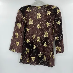 Y2K Boho Sheer Sequin Top Sz M Stevie Nicks Festival Embroidered Brown Indie thumbnail 7
