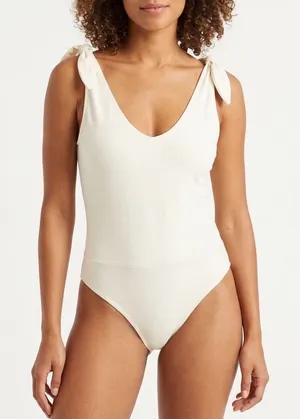 Lulus Pretty Pleased Bodysuit Womens Large White Stretch Tie-Strap One Piece thumbnail 1
