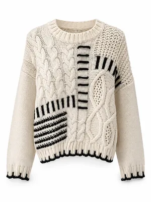 Grey Bandit Chunky Cable Knit Cropped Sweater Small Cream Black thumbnail 2