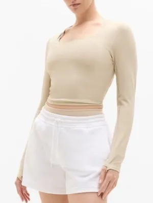Athleta Transcend‎ Long Sleeve Crop Top cream Scoop Neck Size XS NWT thumbnail 1