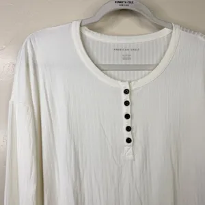 NEW American Eagle Soft & Sexy Ivory White Ribbed Knit Relaxed Fit Henley Top XS thumbnail 4