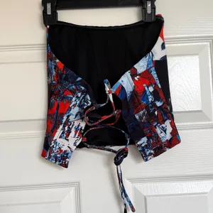 Tiger Mist Stylish Red and Blue Tropical Tube Top Corset With Tie Back‎ Small S thumbnail 4