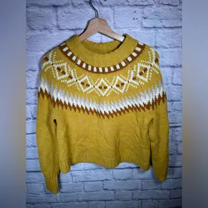 American Eagle Fair Isle Mustard‎ Yellow Pullover Sweater Womens size small thumbnail 2