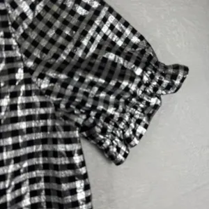 J.‎ Crew Metallic Silver Gingham Ruffle Neck Puff Sleeve Top CF117 Black Womens thumbnail 12
