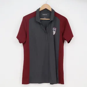 Sport-Tek Womens L Performance Polo Shirt Maroon Grey BH Shield Crest Logo thumbnail 2