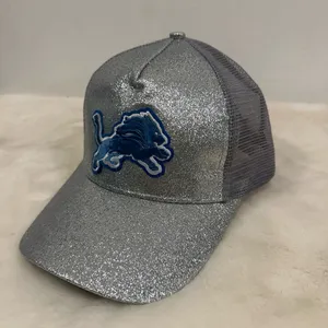 National Football League Detroit lions Silver Glitter baseball trucker hat Blue Lion mascot! thumbnail 6