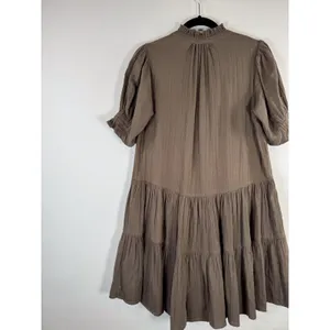 Apiece Apart Womens Dress Brown Las Alturas Mini Tiered Puff Sleeve A Line XS thumbnail 9