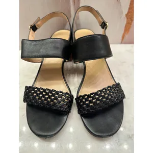 Talbots Mimi Woven‎ Black Leather Block Heel Slingback Sandals 6.5M thumbnail 2