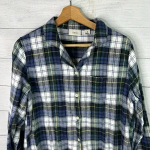 LL Bean Womens size Medium Scotch Plaid Flannel Pajamas Shirt Tartan 502584 thumbnail 3