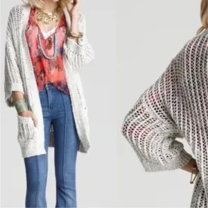 FREE PEOPLE‎ Gone Fishing Open Knit Cardigan Size XS Oversized EUC thumbnail 2