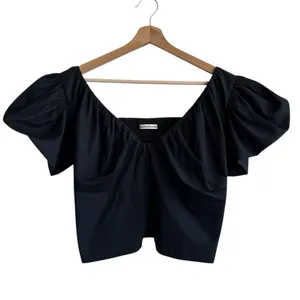 Abercrombie & Fitch Black Puff Sleeve Babydoll Top L Cropped Smocked Coquette thumbnail 2