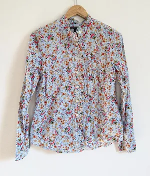 J. Crew Floral Button Up Shirt Size Small Blue Orange Cotton thumbnail 1