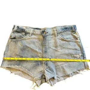 VTG Orange Tag Levi’s Denim Cutoff Shorts 35” Waist Relaxed Western Grunge thumbnail 6