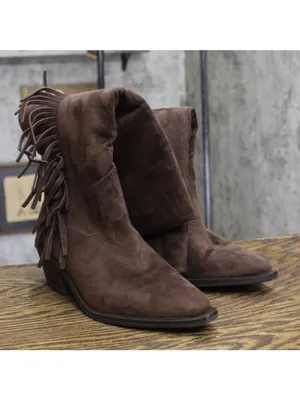 Universal Thread Patsy Tall Fringe Western Boots Mid Calf Chcolate Brown 7.5M thumbnail 2