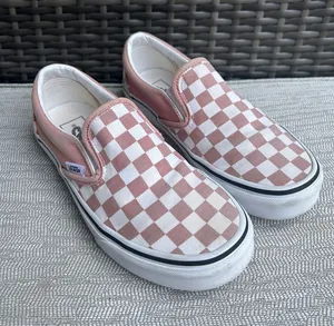 Vans Classic Slip-On mauve pink & white checkerboard unisex sneakers thumbnail 1