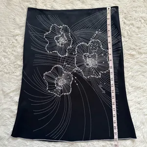 Vintage Vixen Skirt Knee Length Satin Sequins Floral Y2K 2000s Glam Black Sz M thumbnail 8