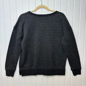 American Eagle Outfitters Black Metallic Pullover Top Long Sleeve Slit Sides M‎ thumbnail 5