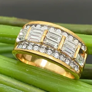 Vintage Unsigned Gold-tone Clear CZ Stones Fashion Row Ring Size 8 thumbnail 1