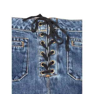 Garage Lace-Up‎ Denim Mini Skirt Y2K Blue Jean Skater A-Line Cotton Indie Sleaze thumbnail 2