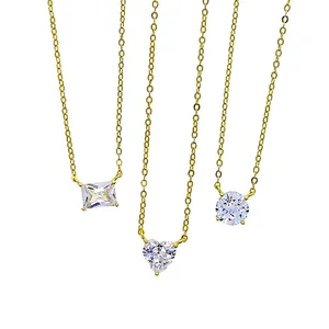NEW Minimalist Gold Necklace with Simulated‎ Diamond Emerald Cut Pendant, 16-18” thumbnail 3