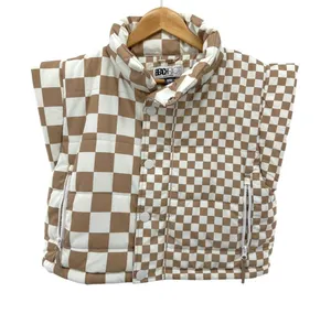 Beach Riot Canyon Puffer Vest Taupe Check Cropped Sleeveless Zip Snap Women's M‎ thumbnail 1