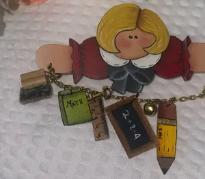 VTG Teacher Brooch Pin - Pencil School Apple Apple A+ Educational Dangle Rare thumbnail 2