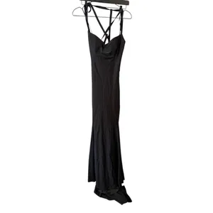 La Femme Lace Up Back‎ Jersey Mermaid Gown Black 6 thumbnail 3