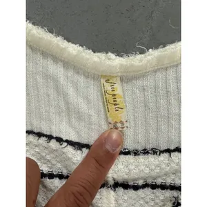 Free People We The Free Striped Thermal V-Neck Top Cream Black XS Waffle Knit thumbnail 2