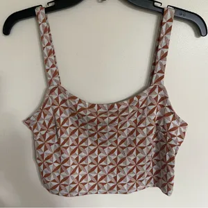 Originality‎ Geometric Print Crop Top Sleeveless Tank Rust White Large USA Made thumbnail 1
